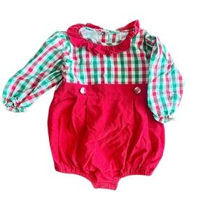 The Smocking Place Christmas Plaid and Corduroy Bubble 12M